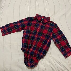Janie and Jack Red and Navy Plaid Button-Up Bodysuit